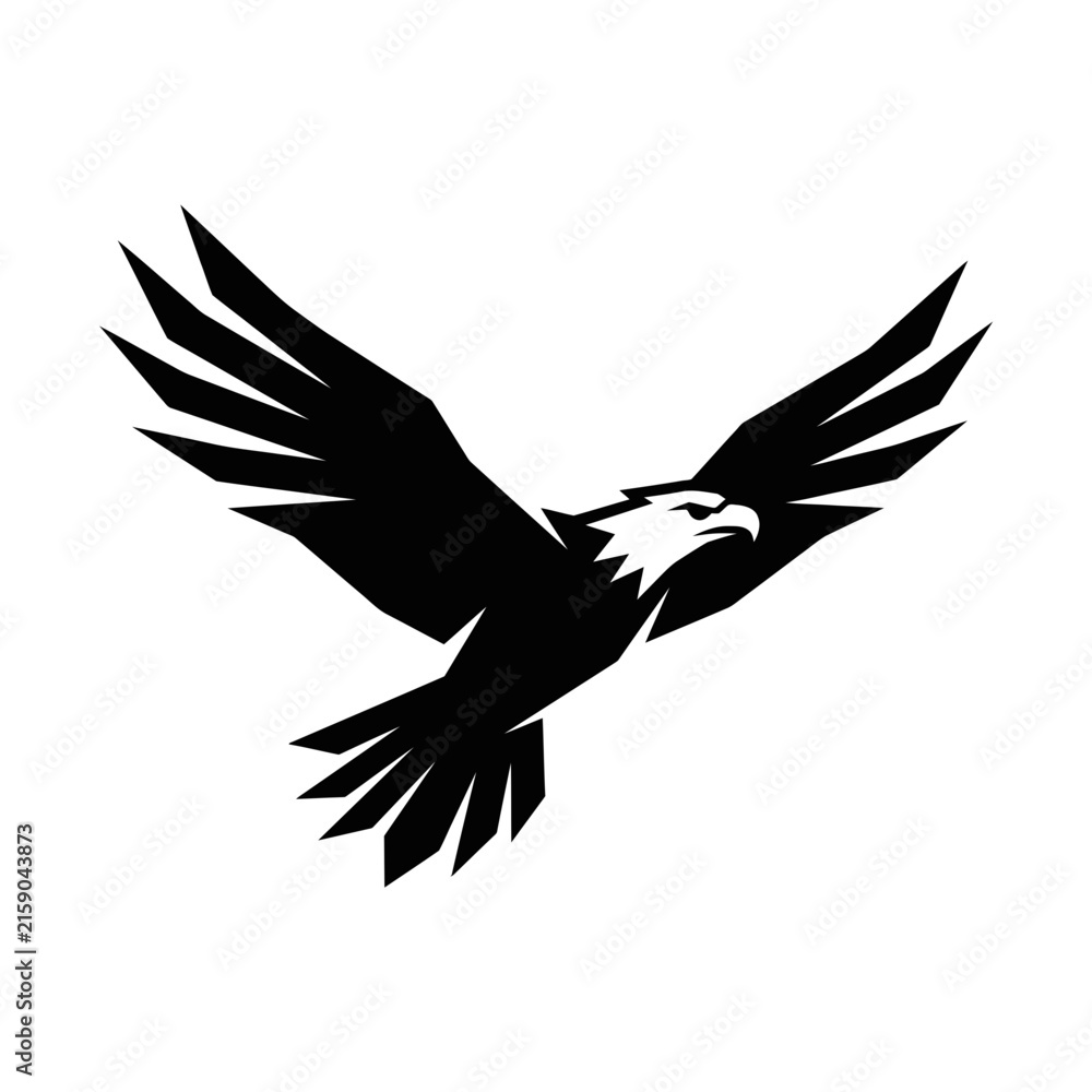 Fototapeta premium Eagle soaring in flight with expansive wingspan silhouette icon.
