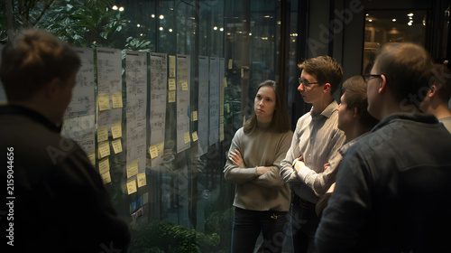 Team workshop sticky notes on glass wall mapping AI workflow