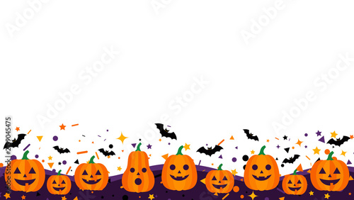 Halloween Pumpkin Border Background with Jack O Lantern Characters and Festive Decorations