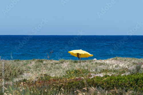 Parasol sur la plage en Corse - France.
