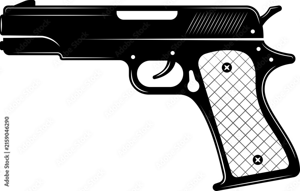 Naklejka premium Vintage semi-automatic handgun firearm silhouette graphic illustration