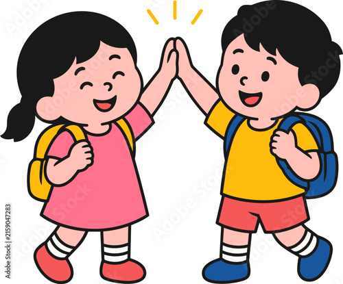 Photography Happy School Children Giving High Five for Friendship Teamwork and Success