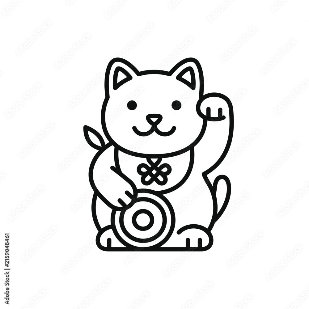 Fototapeta premium Japanese lucky cat with gold coin icon.