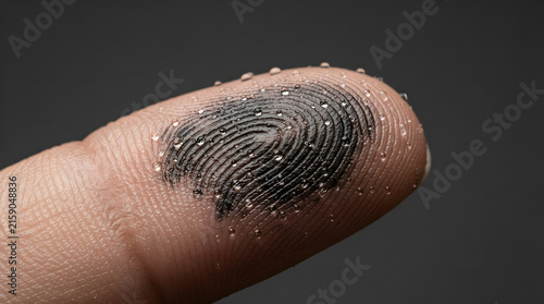 wet fingerprint close up for biometric identity security and forensic analysis