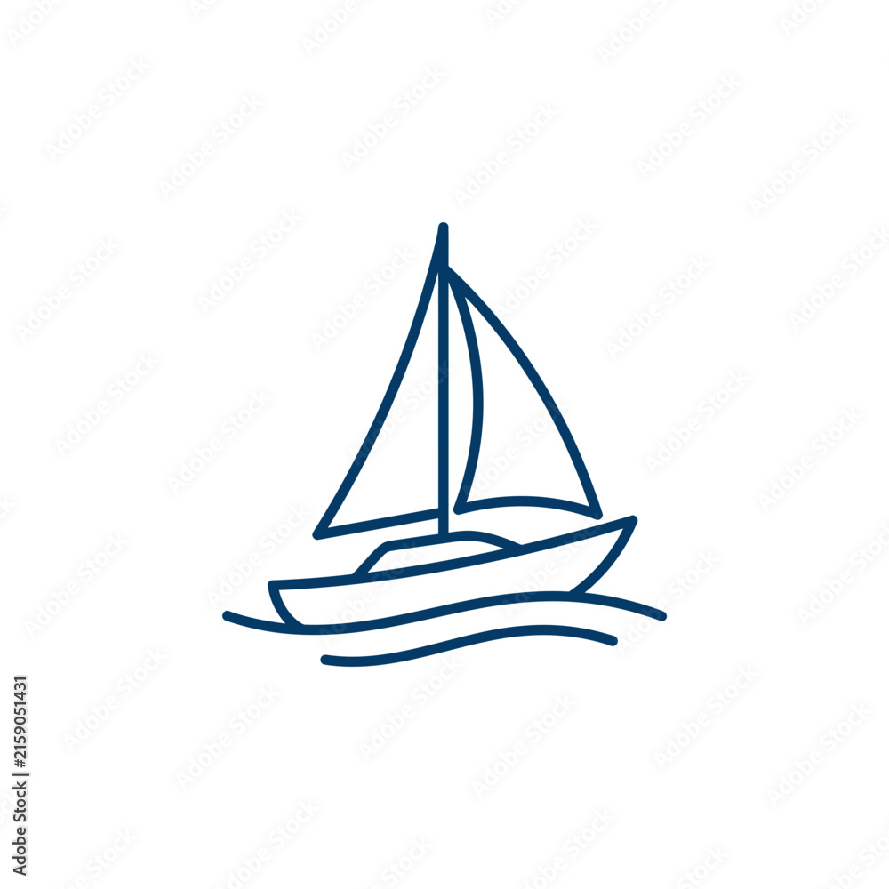 Fototapeta premium Minimal sailboat blue line icon.