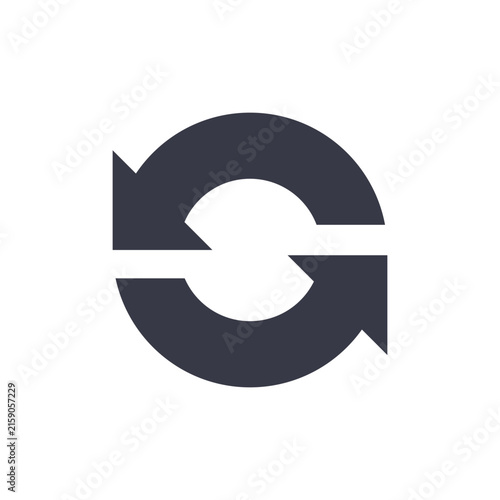 Two arrow spin icon template. Recycle round, circle refresh or restart, thin line symbol on white background