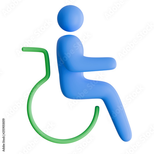 3D disabled patient sitting on wheelchair icon isolated on dark background for handicap accessibility, healthcare, and medical care concepts.