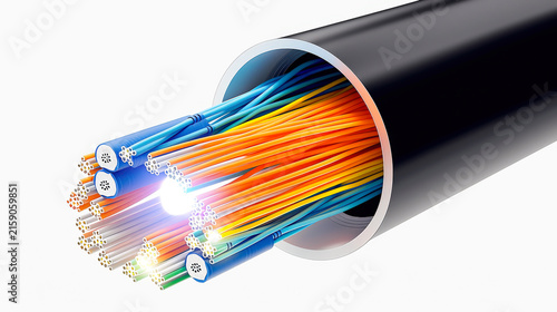 Fiber optic communication cable cross section shows structure and design elements