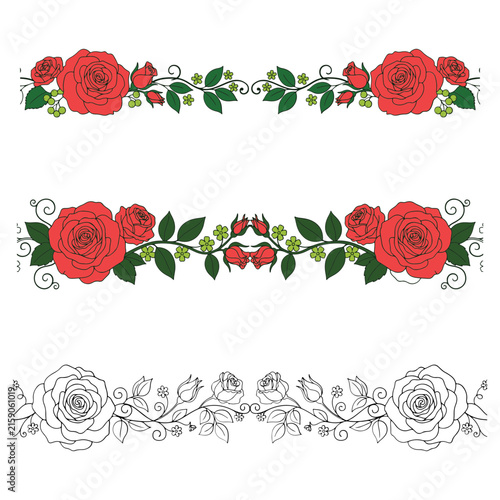 Elegant Red Rose Floral Borders Set for Wedding Invitations