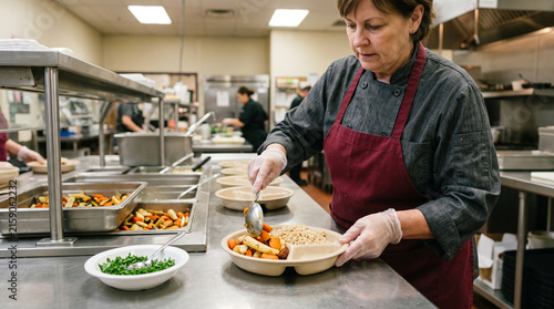 School caterer portions a fresh separated dietary meal