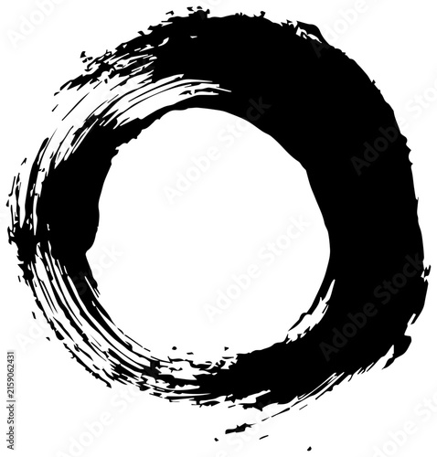 Simple black ink enso zen circle brush stroke isolated on white background with depicts simple spirituality meditation minimalist expression