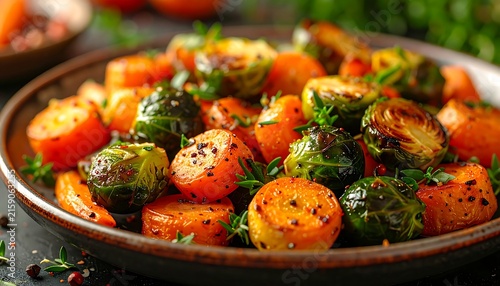 Healthy Roasted Vegetables with Brussels Sprouts and Carrots.
