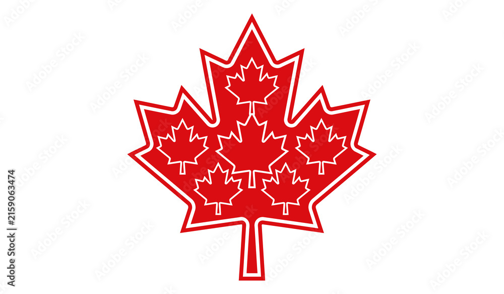 Fototapeta premium Canadian Maple Leaf Symbol with Multiple Red Maple Leaves, Canada National Emblem Icon
