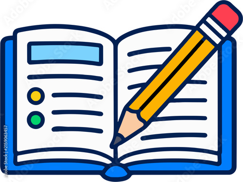 Open book with pencil, study and Korean college entrance exam (Suneung) concept, flat vector illustration isolated on white background