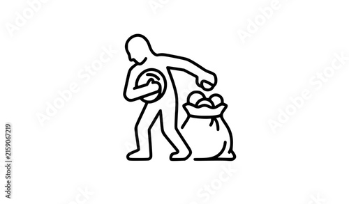 Foto Greedy Person and Money Bag Linear Vector Icon for Negative Personality Trait