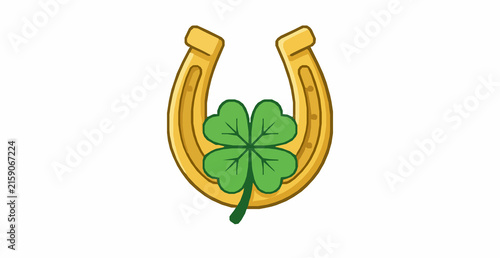 Quadro su tela Vintage Gold Horseshoe with Clover Lucky Symbol Vector Illustration