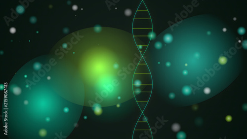 Bild auf Leinwand A glowing neon dna double helix structure floating with abstract particles and l