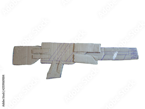 DIY Cardboard Toy Rifle Blaster Model on Transparent Background