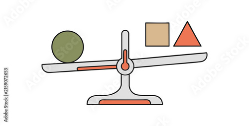 Conceptual illustration of a balance scale with geometric shapes representing weight and comparison.