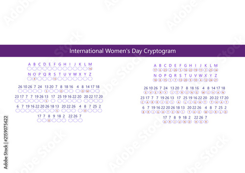 Canvastavla International Womens Day number cryptogram puzzle worksheet with unsolved page a