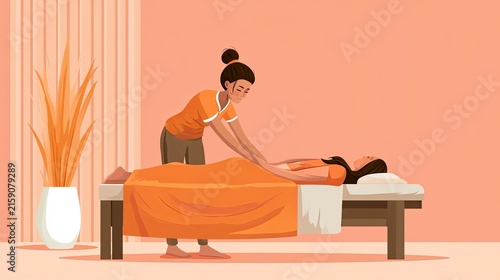 Professional Massage Therapist Giving Relaxing Back Massage to Client in Spa Room