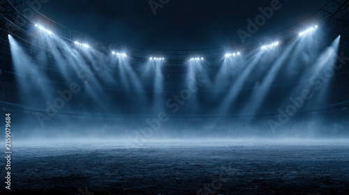 Empty Sports Stadium Under Bright Floodlights in Night Setting