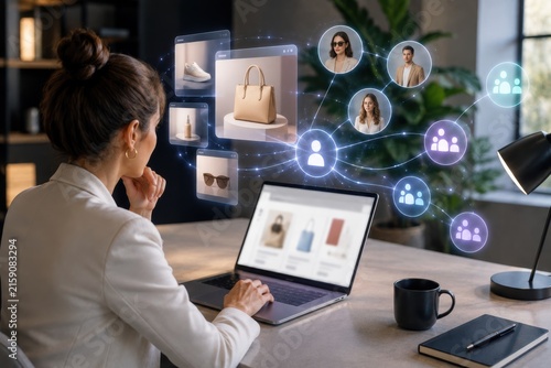 Obraz na płótnie Ecommerce Marketer Analyzing AI Product Recommendations and Audiences