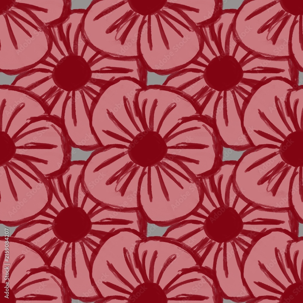 Fototapeta premium Red Floral Seamless Pattern, Vintage Botanical Illustration