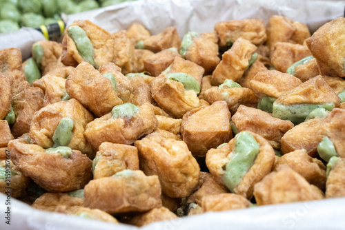 Bild auf Leinwand Tahu bakso is a signature Asian snack consisting of tofu stuffed with meatball filling or a savory, seasoned tapioca mixture