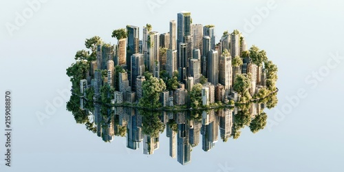 Innovative miniature city model with skyscrapers and green spaces, eco-friendly urban landscape, creative architectural development display