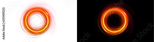 Canvastavla PNG image of Glowing circular light vortex with intense orange fire streaks and