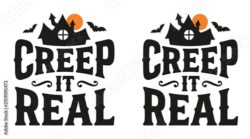 Obraz na plátne Two identical halloween themed typography designs featuring a spooky haunted hou