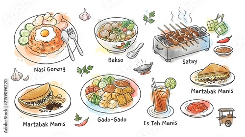 set of food traditional indonesia