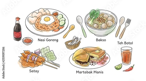 indonesian food icons set