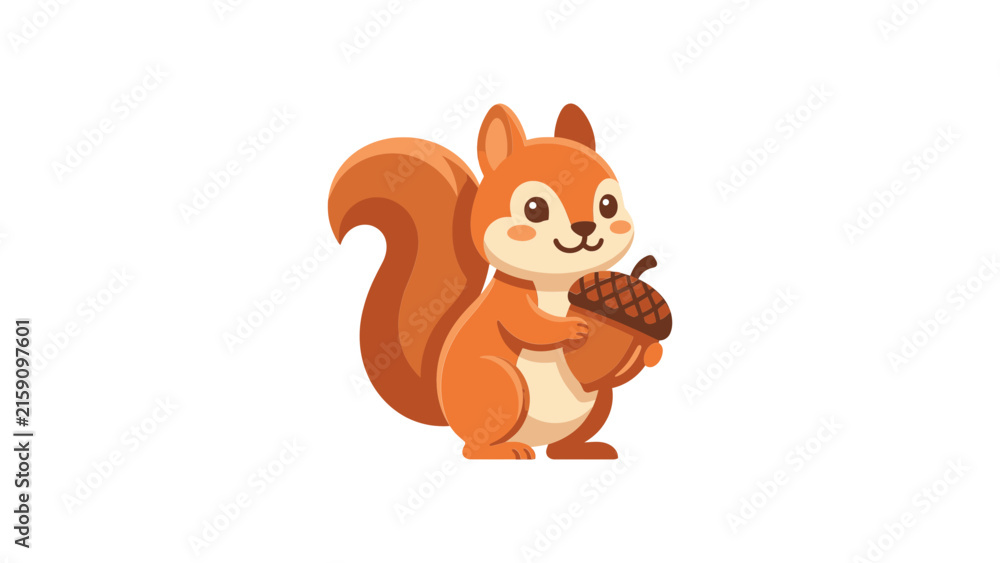 Fototapeta premium Cartoon squirrel holding acorn.