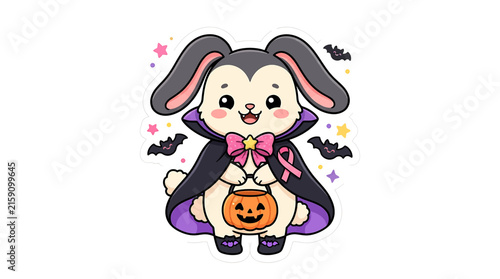 Cute Halloween Bunny Vampire with Jack-o-Lantern Sticker