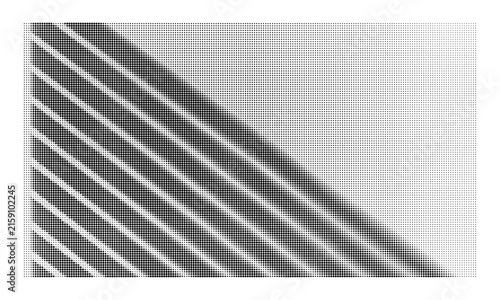 Abstract halftone pattern with diagonal stripes composed of small dots on a clean white background