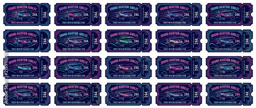 Foto Vintage Aviation Tickets Pattern, Retro Airshow Entry Pass Design