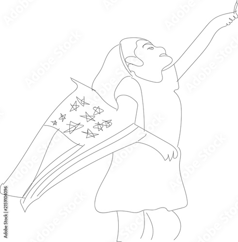 Elegant Woman Reaching Upward. Minimalist Fashion and Inspirational Line Art Illustration.
