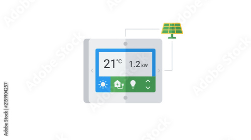 Bild auf Leinwand Smart Home Thermostat Connected to Solar Panel, Energy Management