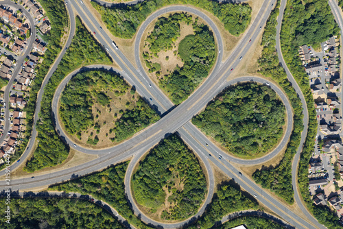 Принти на полотні Aerial View of a Cloverleaf Interchange in the Green English Countryside