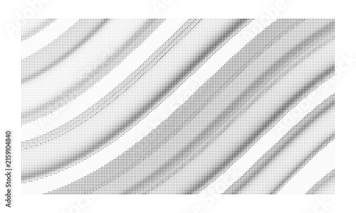 Abstract monochrome halftone pattern with diagonal wavy lines made of small black dots