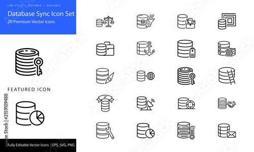 Flat design database synchronization icons with arrows and cloud upload vector elements for tech apps