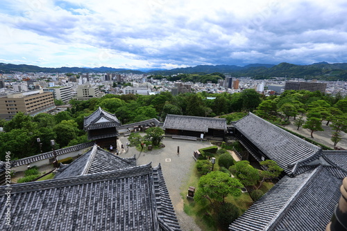 Japanese castle keep overlooking the castle grounds