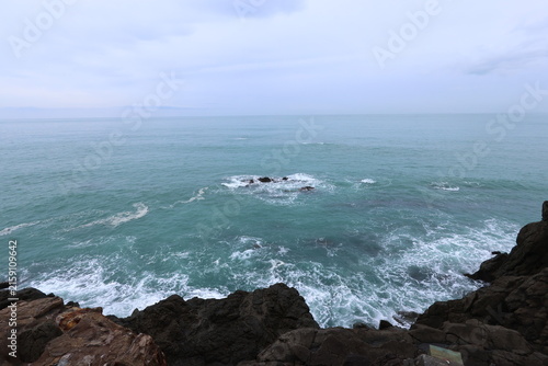 Bild auf Leinwand rocky coastline with sea foam