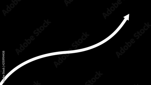 White rising arrow animation on transparent background, financial growth and success concept