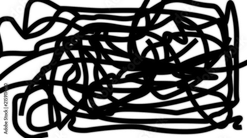 Abstract black scribble lines on white background, hand-drawn chaotic ink animation, minimalist artistic texture for motion and creative projects