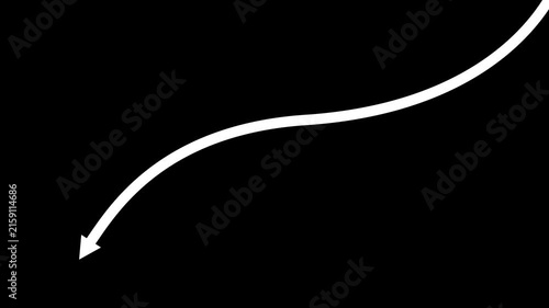 Hand-drawn white arrow animation pointing downward, smooth motion for overlay pointer motion hand-drawn