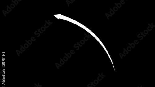 Hand-drawn white curved arrow animation on black background, for ui and, presentation highlights doodle