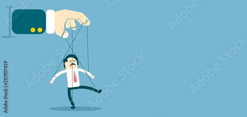 Obraz na płótnie Businessman Controlled Like Puppet By Powerful Hand In Corporate Workplace
